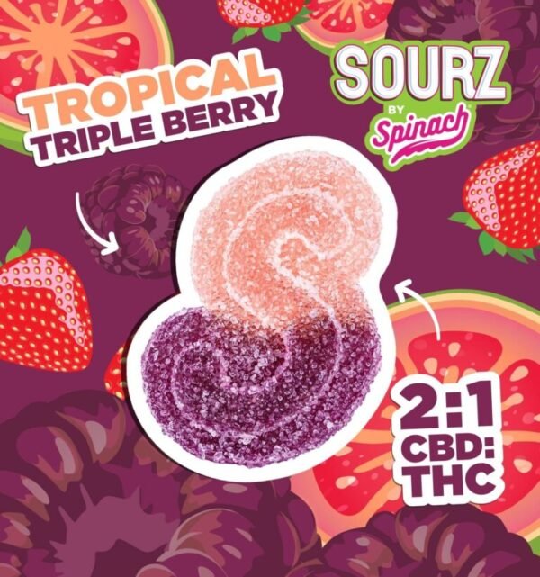 SOURZ TROPICAL TRIPLE BERRY 2:1THC 10MG GUMMIES